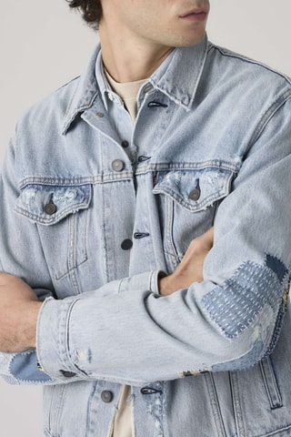 Spijkerjasje The Trucker Jacket Sashiko Patch - Lichtblauw