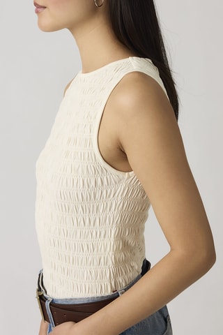 Top Bella Smocked Top Egret Jersey - Ecru