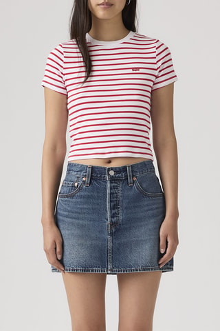 T-shirt cropped Essential Sporty Emily Stripe Bright - Wit