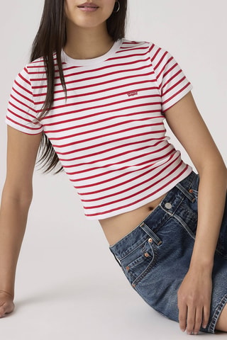 T-shirt cropped Essential Sporty Emily Stripe Bright - Wit