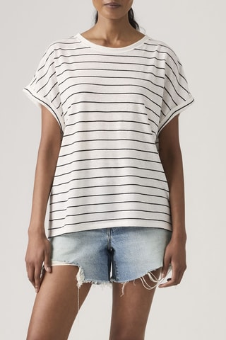 Linnen T-shirt Lori Linen Dolman Donna Stripe Egret - Ecru