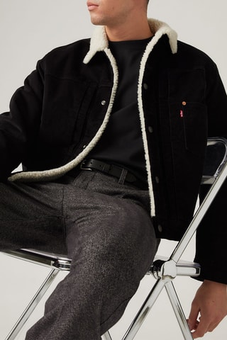 Velours Jasje Type 1 Sherpa Trucker Jet - Zwart