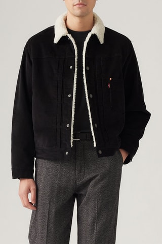 Velours Jasje Type 1 Sherpa Trucker Jet - Zwart