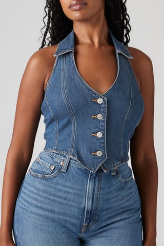Spijkerblouse Bria Denim Corset Halter Cornerback - Donkerblauw