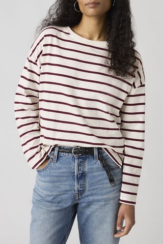 Top Julie Slub Long Sleeve Saint Stripe Egre - Ecru