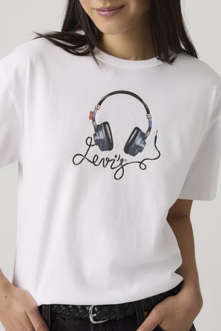 T-shirt Vintage Denim Headphones Bright W - Wit