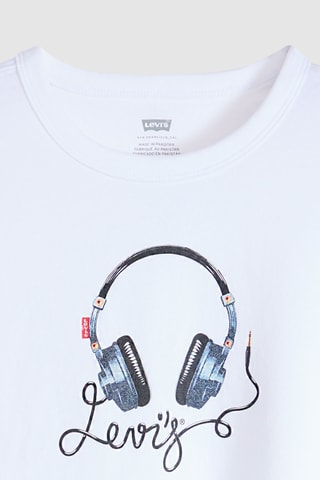 T-shirt Vintage Denim Headphones Bright W - Wit