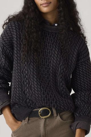 Trui Leilah Cable Crewneck Washed - Zwart