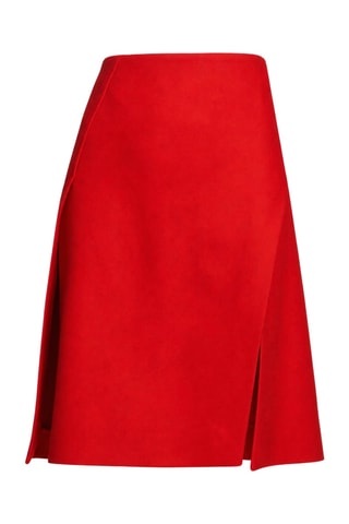 Jupe midi taille haute en laine - Rouge