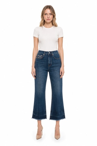 Jean flare 7/8 taille haute - Bleu foncé