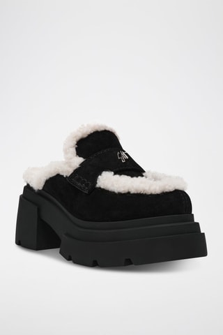 Mules fourrées à talons en nubuck Turnpike - Noir