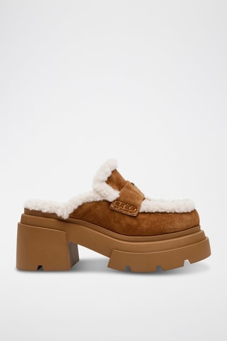 Mules fourrées à talons en nubuck Turnpike - Marron clair
