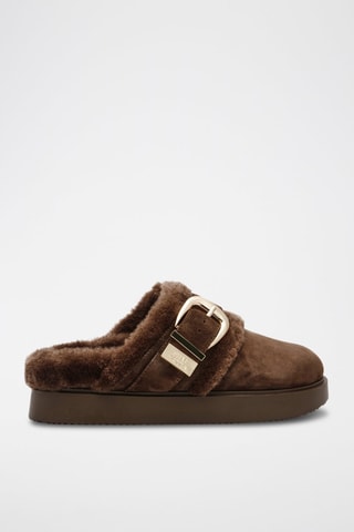 Mules fourrées en nubuck Cozy Up - Marron