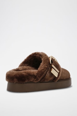Mules fourrées en nubuck Cozy Up - Marron