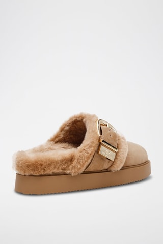 Mules fourrées en nubuck Cozy Up - Beige