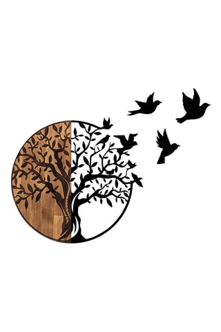 Adorno mural de madera - 92 x 3 x 71 cm - Negro y natural