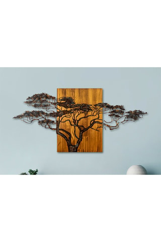 Adorno mural de madera Acacia Tree - 144 x 70 x 3 cm - Natural y negro