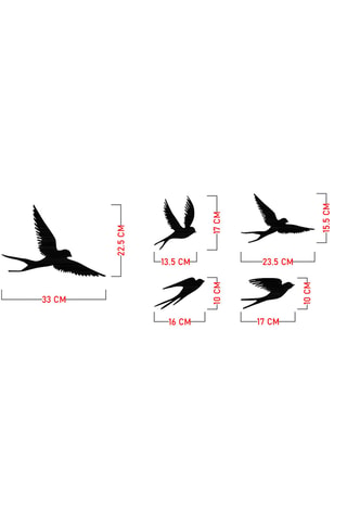 Adorno mural 5 oiseaux - 33 x 22,5 cm - 13,5 x 17 cm - 16 x 10 cm - 23,5 x 15,5 cm - 17 x 10 cm - Negro