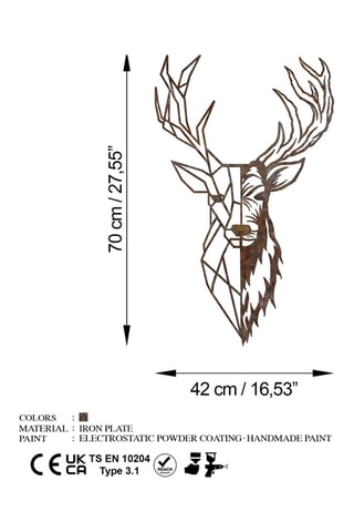 Cabeza de ciervo Rusty Deer 3 - Marrón - 70 cm