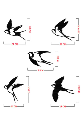 Adorno mural 5 oiseaux - 27 x 26 cm - 29 x 26,5 cm - 31 x 19 cm - 24 x 32 cm - 29 x 31,5 cm - Negro