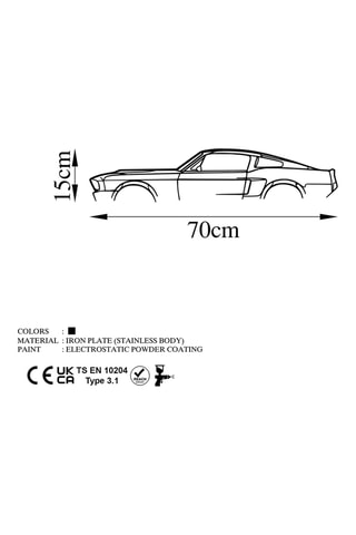 Adorno mural Ford Mustang Shelby, 1967 - Negro - 70 x 15 cm