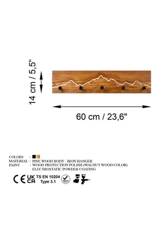 Perchero de madera - Natural y negro - 60 x 14 x 5 cm