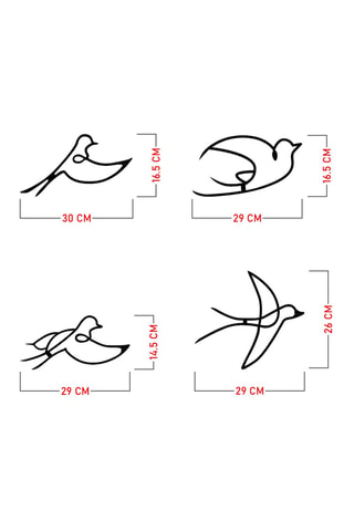 Adorno mural 4 pájaros - Negro - 30 x 16,5 cm - 29 x 16,5 cm - 29 x 14,5 cm - 29 x 26 cm