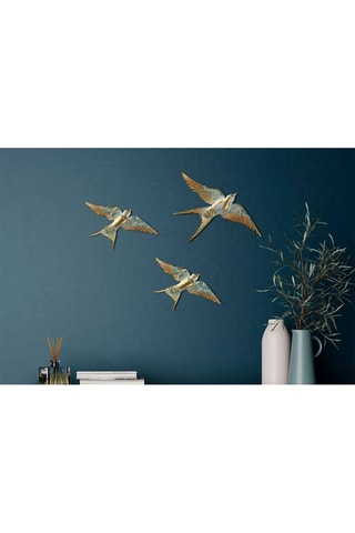 3 adornos murales - 28 x 19 x 2/22 x 14 x 2/22 x 14 x 2 cm - Blanco y dorado