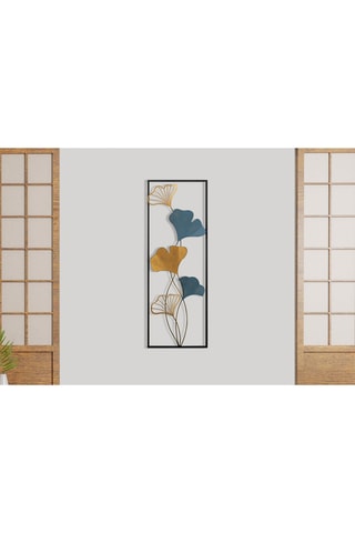 Adorno mural flores - 32 x 5 x 90 cm - Azul y dorado