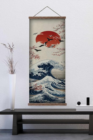Adorno mural de madera maciza «La gran ola de Kanagawa» Katsushika Hokusai - 40 x 120 x 2 cm - Multicolor