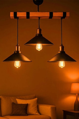 Lámpara de techo de madera - Negro y natural - 3 x 40 W