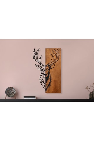 Adorno mural de madera Red Deer 1 - 36 x 58 cm - Natural y negro