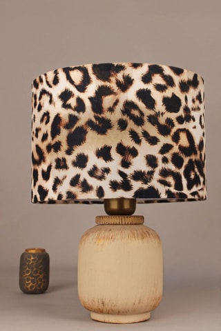 Lámpara de sobremesa de terciopelo y cerámica - Beige y marrón oscuro - 40 W