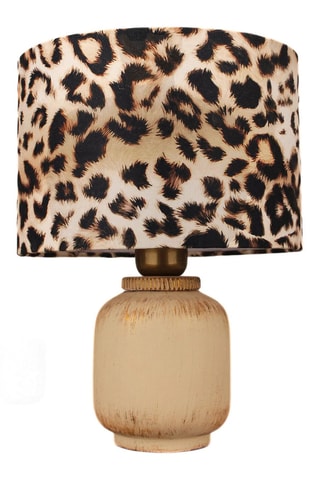 Lámpara de sobremesa de terciopelo y cerámica - Beige y marrón oscuro - 40 W