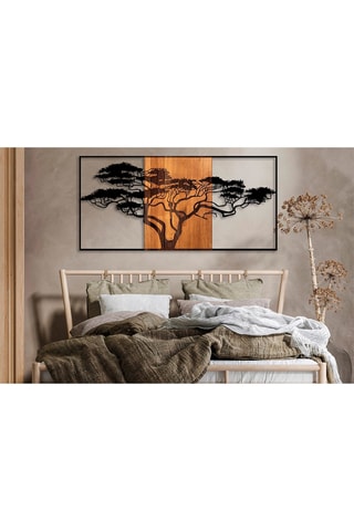 Adorno mural de madera Acacia Tree 328 - 147 x 70 cm - Natural y negro