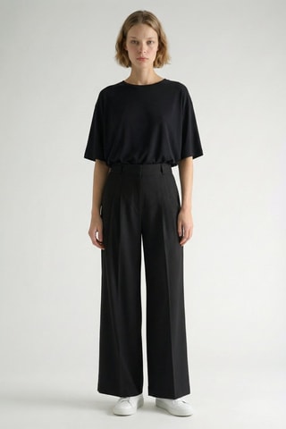 Pantaloni wide legs in lana - Nero