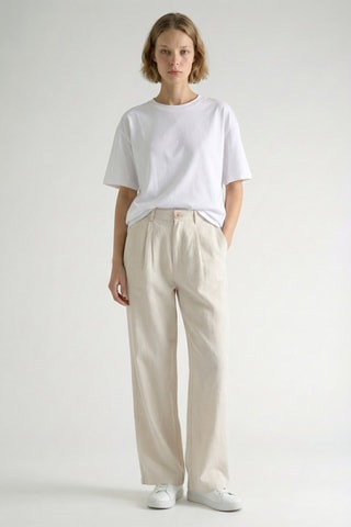 Pantaloni a vita alta in lino - Panna