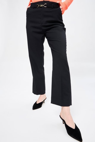 Pantaloni straight 7/8 in lana a vita alta - Nero