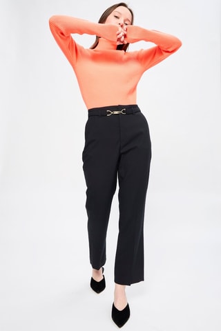 Pantaloni straight 7/8 in lana a vita alta - Nero