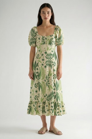 Abito midi in lino - Verde