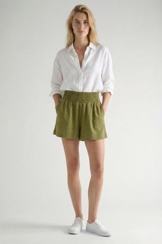 Shorts relaxed in lino a vita alta - Kaki