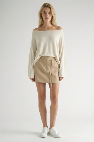 Gonna taglio dritto in seta e lino - Beige