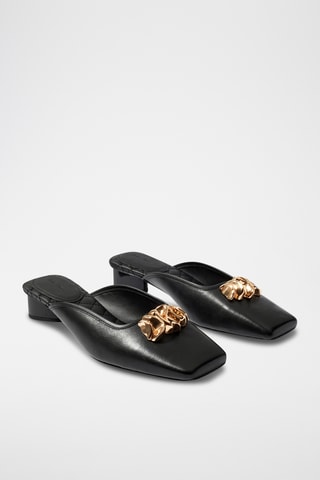Sandali con tacco in pelle - Nero