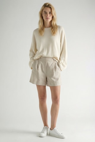 Shorts regular in lino a vita alta - Beige