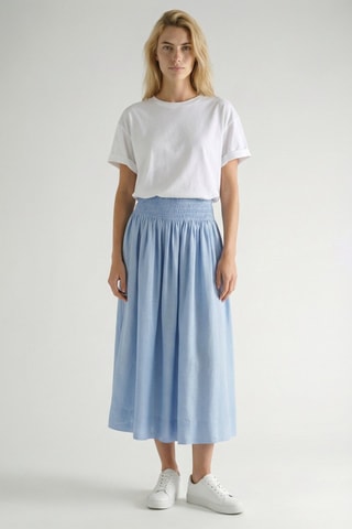 Gonna midi a vita alta in lino - Azzurro