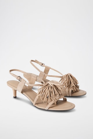 Sandali con tacco in pelle scamosciata di montone - Beige