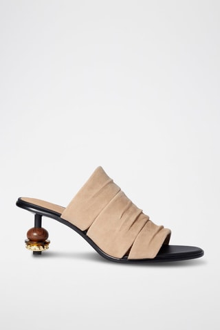 Sandali con tacco in pelle scamosciata montone - Beige