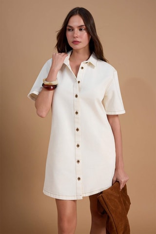 Robe chemise en jean - Écru