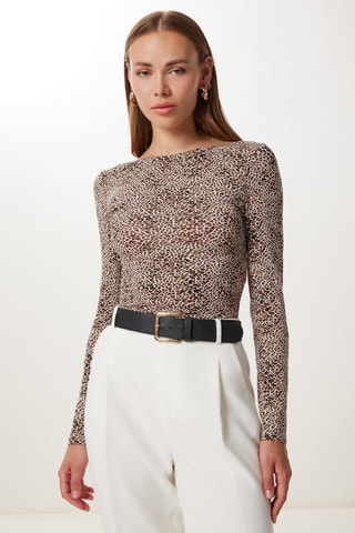 Top - Noir, beige et marron