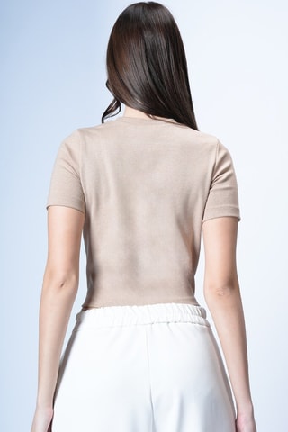 T-shirt cropped - Blanc et beige